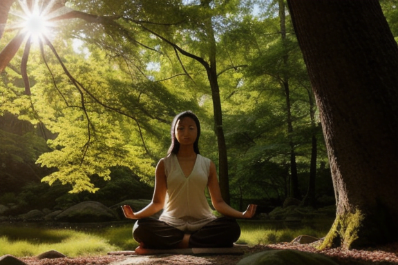 Person meditating in a serene natural setting