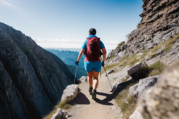 Person hiking up a mountain